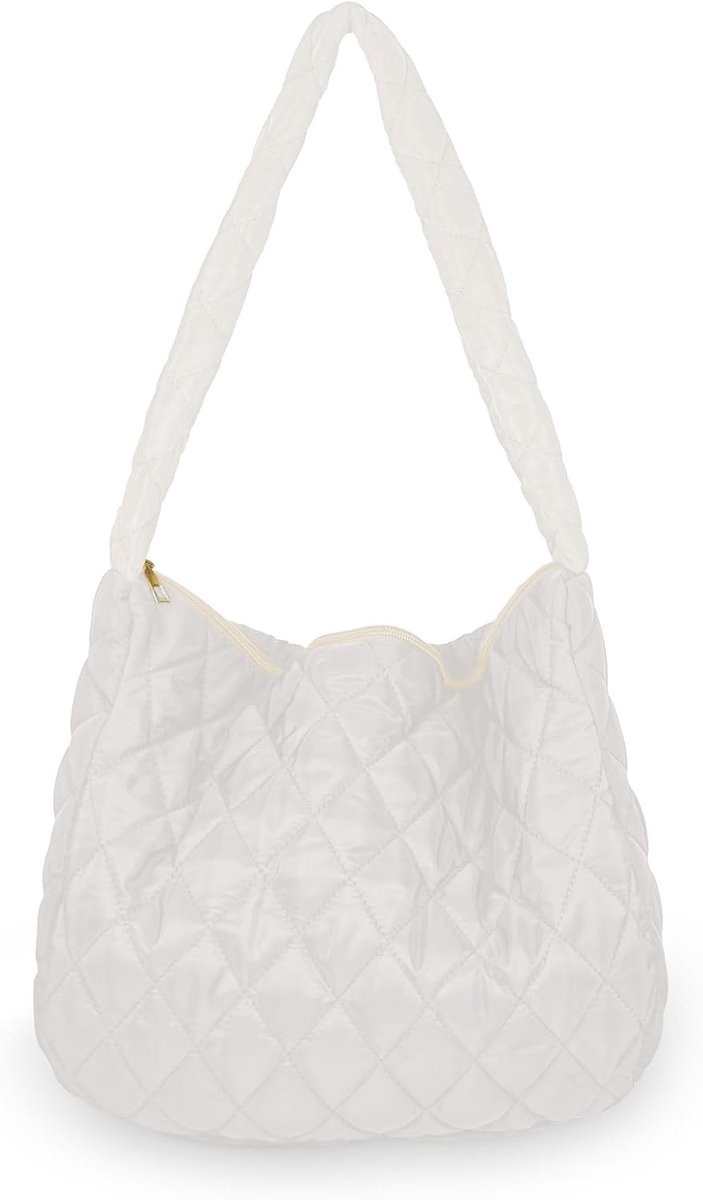 Dames Tote Bag van Nylon, Grote Gevoerde Handtas met Rits, Ruitpatroon, Ideaal voor Winkelen en Dagelijks Gebruik