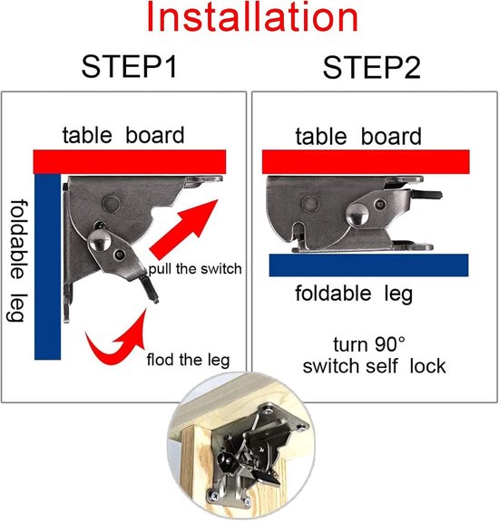 Vouwbare Hinge Extension Locking Steunbeugels voor Tafelpoten en Meubels - Set van 4, Staal, Zilver, Verstelbaar en Duurzaam — afbeelding 4