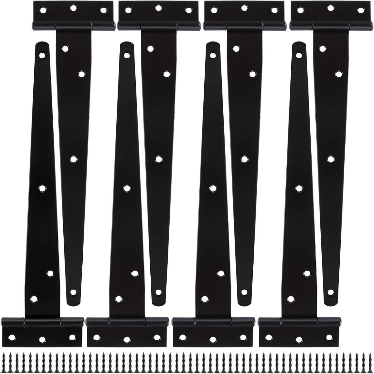 Set van 8 Stuks 25 cm T-Hengsels van Hoogwaardige Metaal voor Schuifdeuren, Tuindeuren en Raamdecoratie met 56 Stuks Schroeven