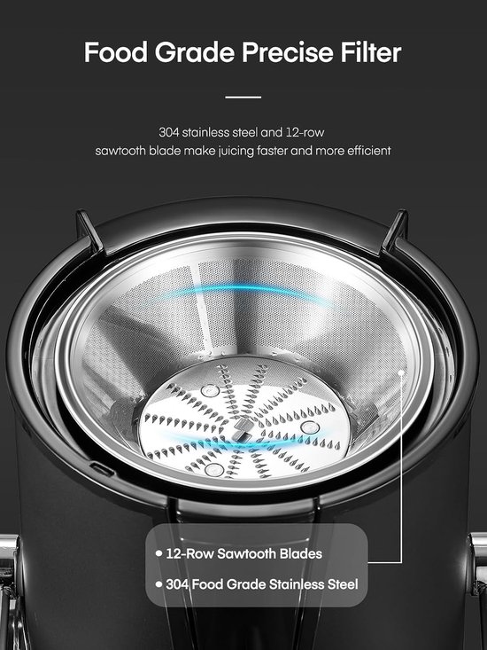 Sapcentrifuge Groenten Fruit - Centrifugaal Pers - Gezond Sap Maken - Krachtige 400W Motor - 3 Snelheden - Zwart — afbeelding 4