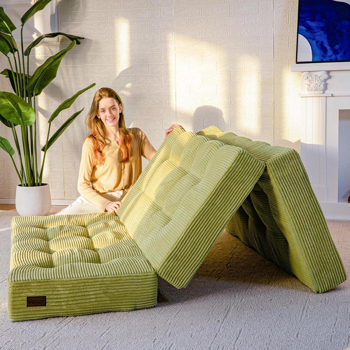 Opvouwbare Matras - Driezits Futon - Gastvrij Ontvangen - 15cm Dik Schuim - 90x190 cm - Groen
