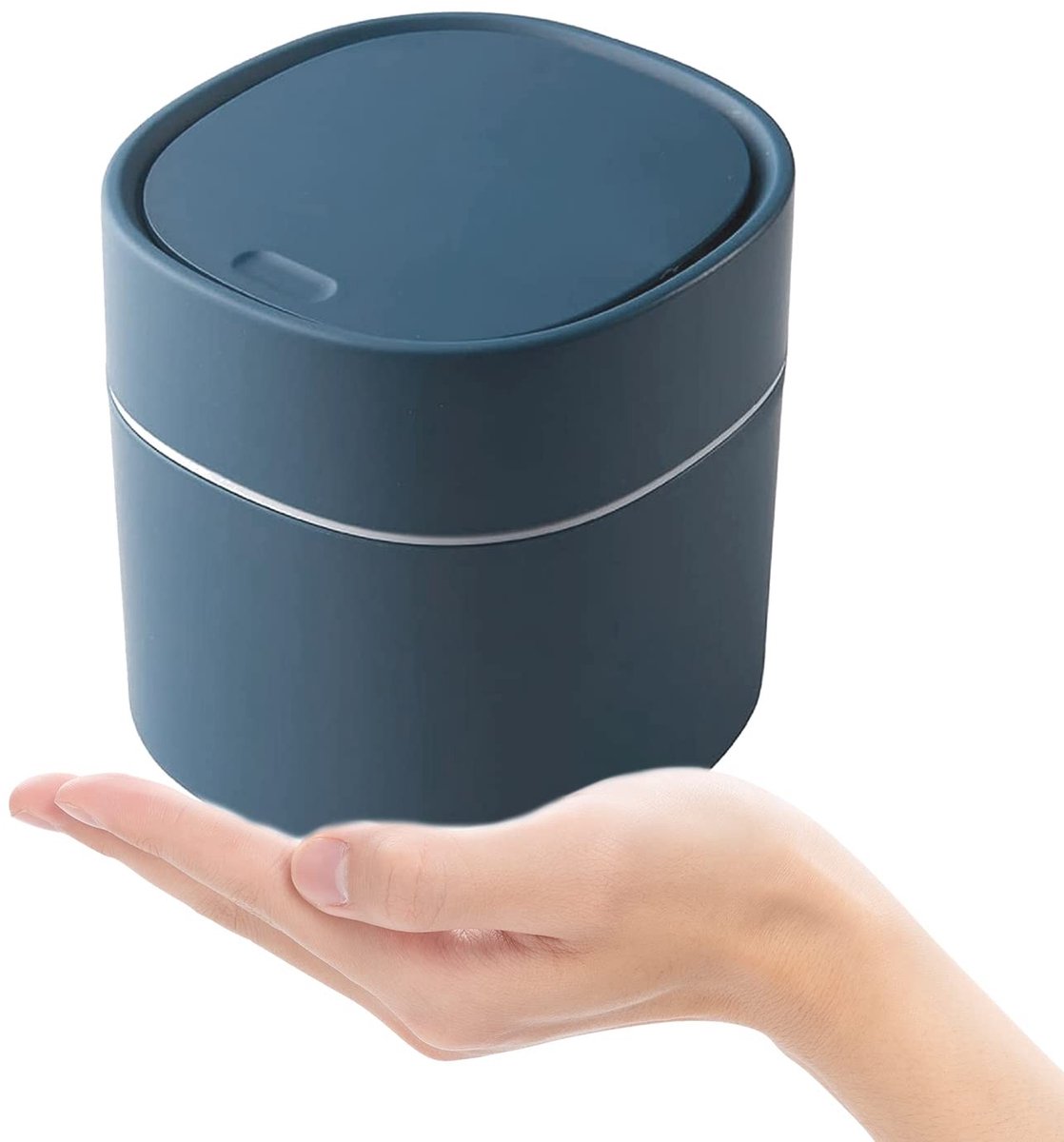 Praktische kleine prullenbak met deksel voor aanrecht, ideaal voor woonkamer, keuken, badkamer en kantoor - Beige en donkerblauw (2.2L)