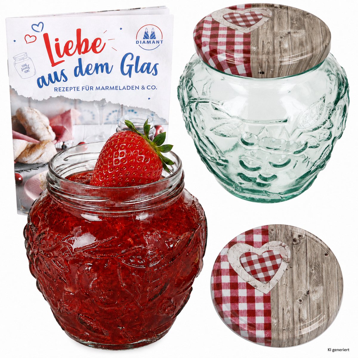 2-delige set jamfles 580ml FRUTTA VASO met fruit-relief + TO82 deksel houten hart rood