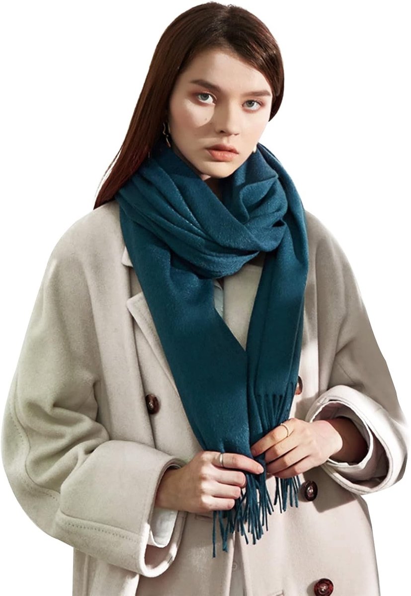 Zachte en Warme Winter Sjaal voor Vrouwen van Cashmere en Wol met Franje, Nautical Blue Pashmina Sjaal voor Senioren