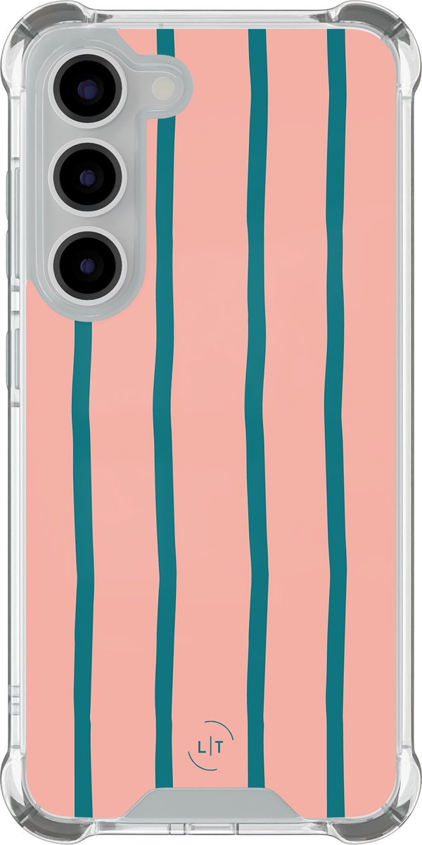 Shockproof hoesje - Geschikt voor Samsung Galaxy S23 - Pink flow - Extra sterke case - TPU/polycarbonaat - Gestreept - Roze, Transparant