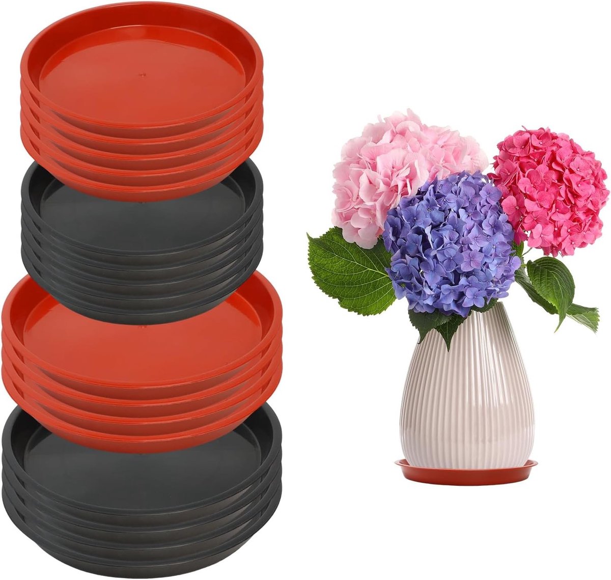 Set van 18 Herbruikbare Plastic Plant Coasters met Diameter 20 cm / 22 cm voor Binnen en Buiten, Ronde Onderzetters voor Bloempotten met Vlakke Rand