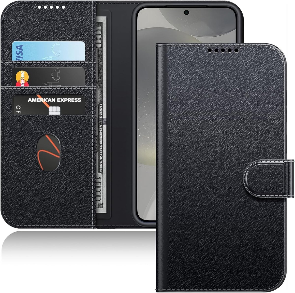Stijlvolle Zwarte Wallet Case voor Samsung Galaxy S24 met Kaartenhouders en Bescherming