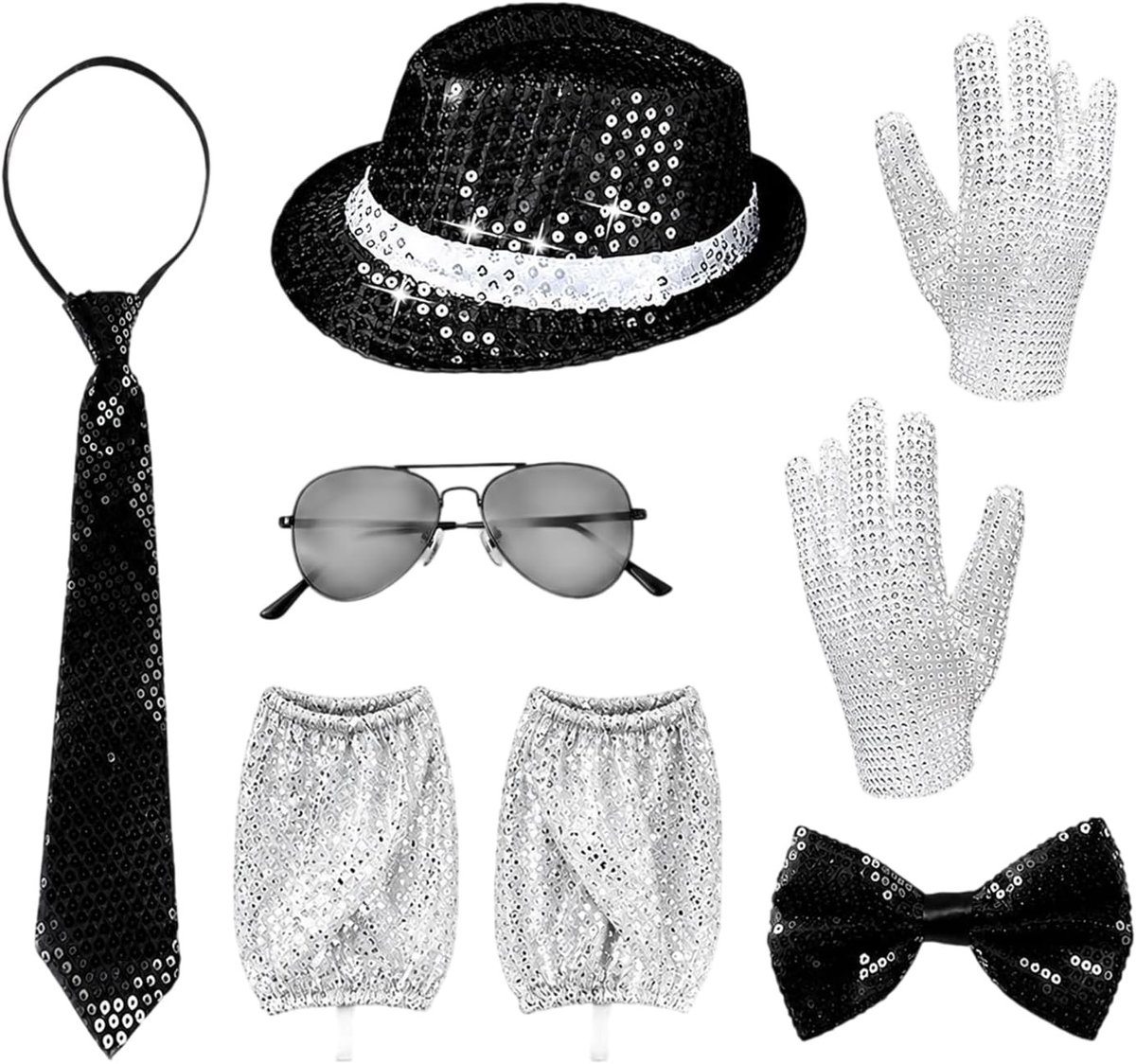 Kostuumaccessoires voor volwassenen - 8-delige set met glinsterende pailletten voor feesten en evenementen