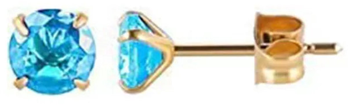 Stalen Ronde Oorstekers Goudkleurig Zirkonia 5 mm – Aqua Blauw