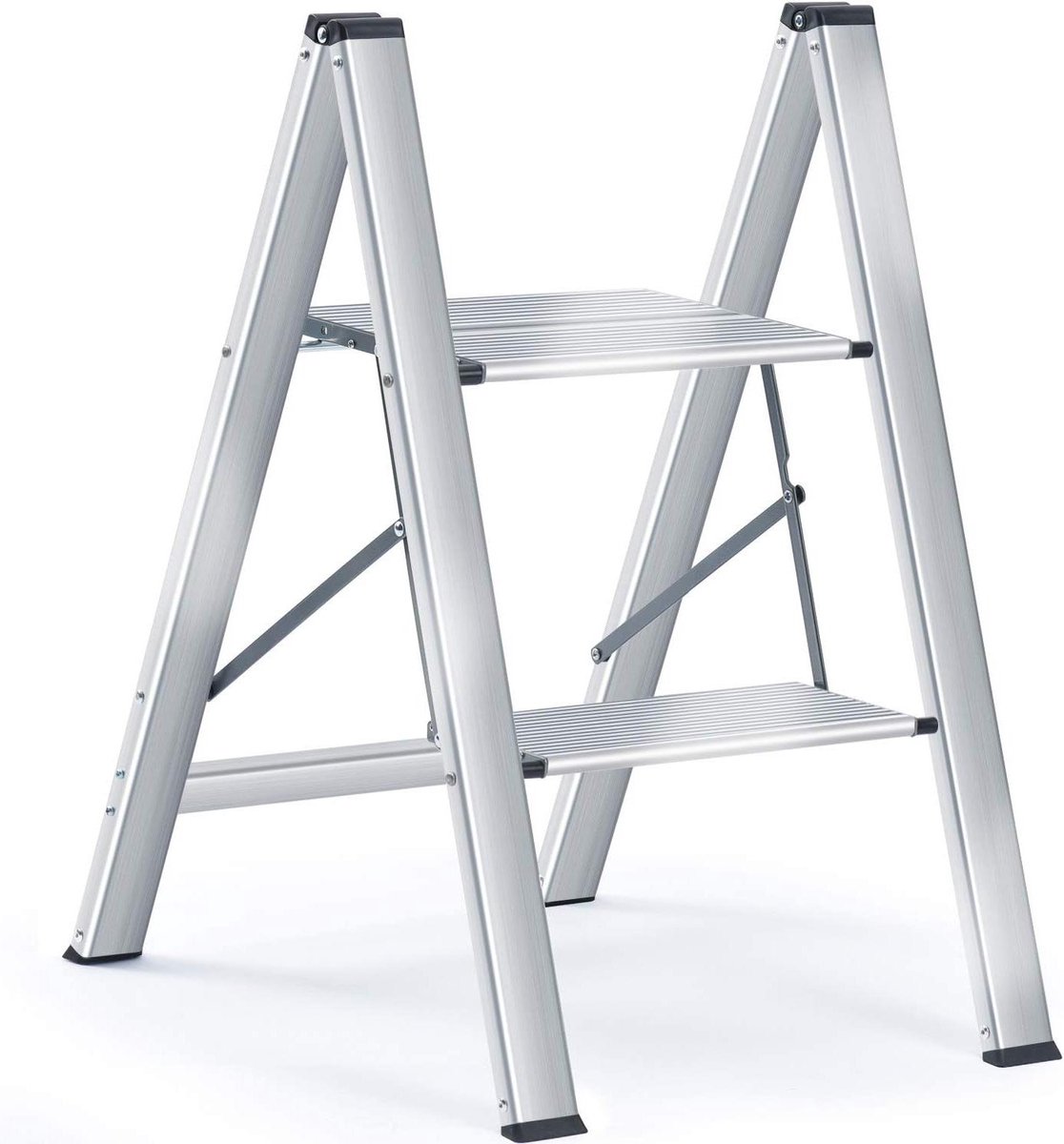 Trapladder 2 Treden - Vouwladder Opstapje - Huishoudelijk Gebruik - Slank Opvouwbaar Ontwerp - 150 kg Draagvermogen - Zilver