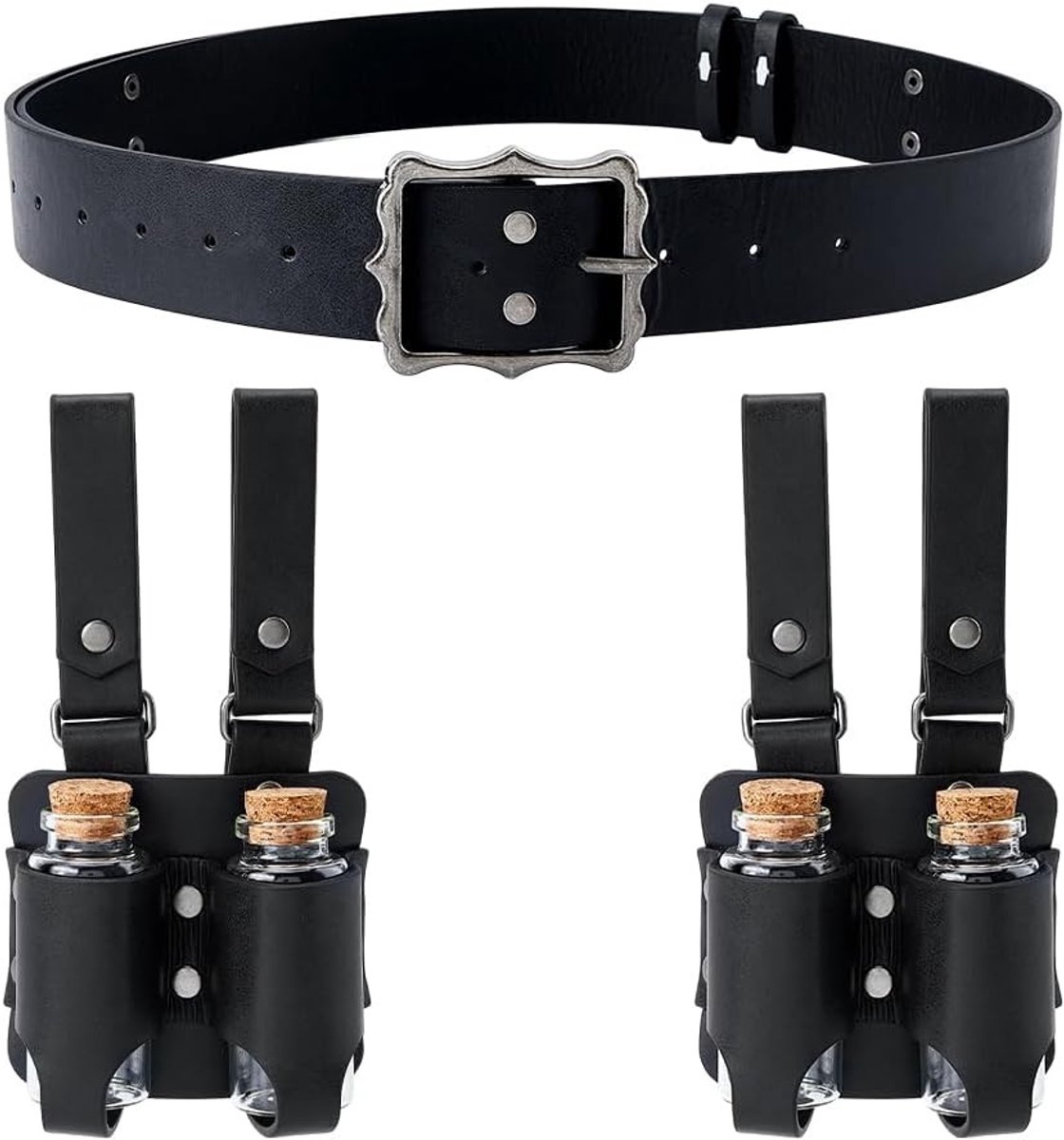Middeleeuwse Leren Tailleband met Kurken Fles - Verstelbare Accessoires voor Cosplay en Fantasy Evenementen - Ideaal voor Rollenspellen en Historische Kostuums