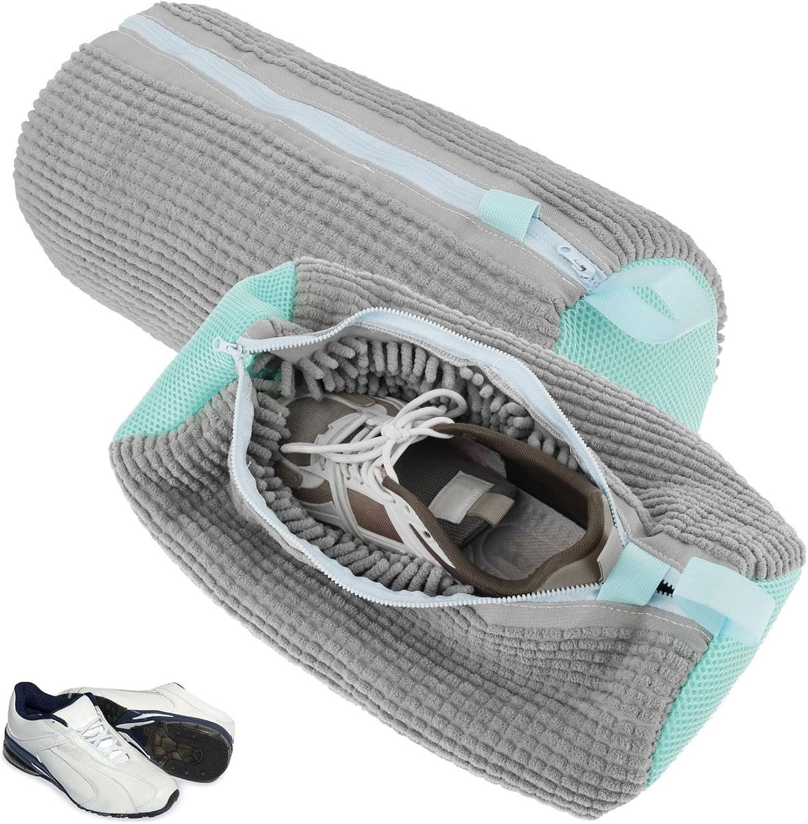 Set van 2 Waszakken voor Schoenen, Herbruikbare Waszak met Rits, Ideaal voor Wasmachine, 39 x 19 cm, Bescherm je Schoenen tijdens het Wassen