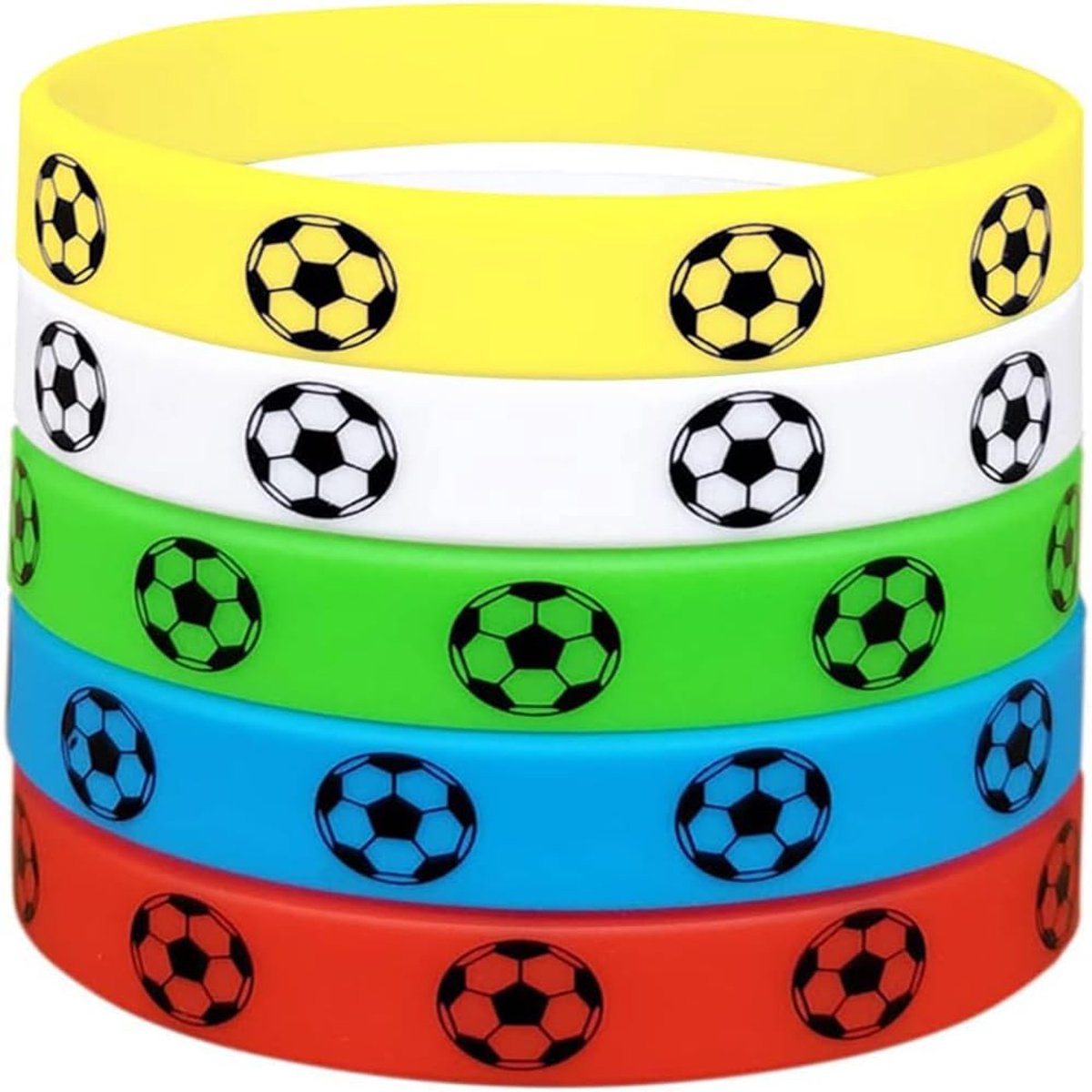 YKKJ Siliconen armbanden voor kinderen, 5 stuks voetbalarmbanden, heren, sport, kleurrijke, siliconen, rubberen - ShopVlot