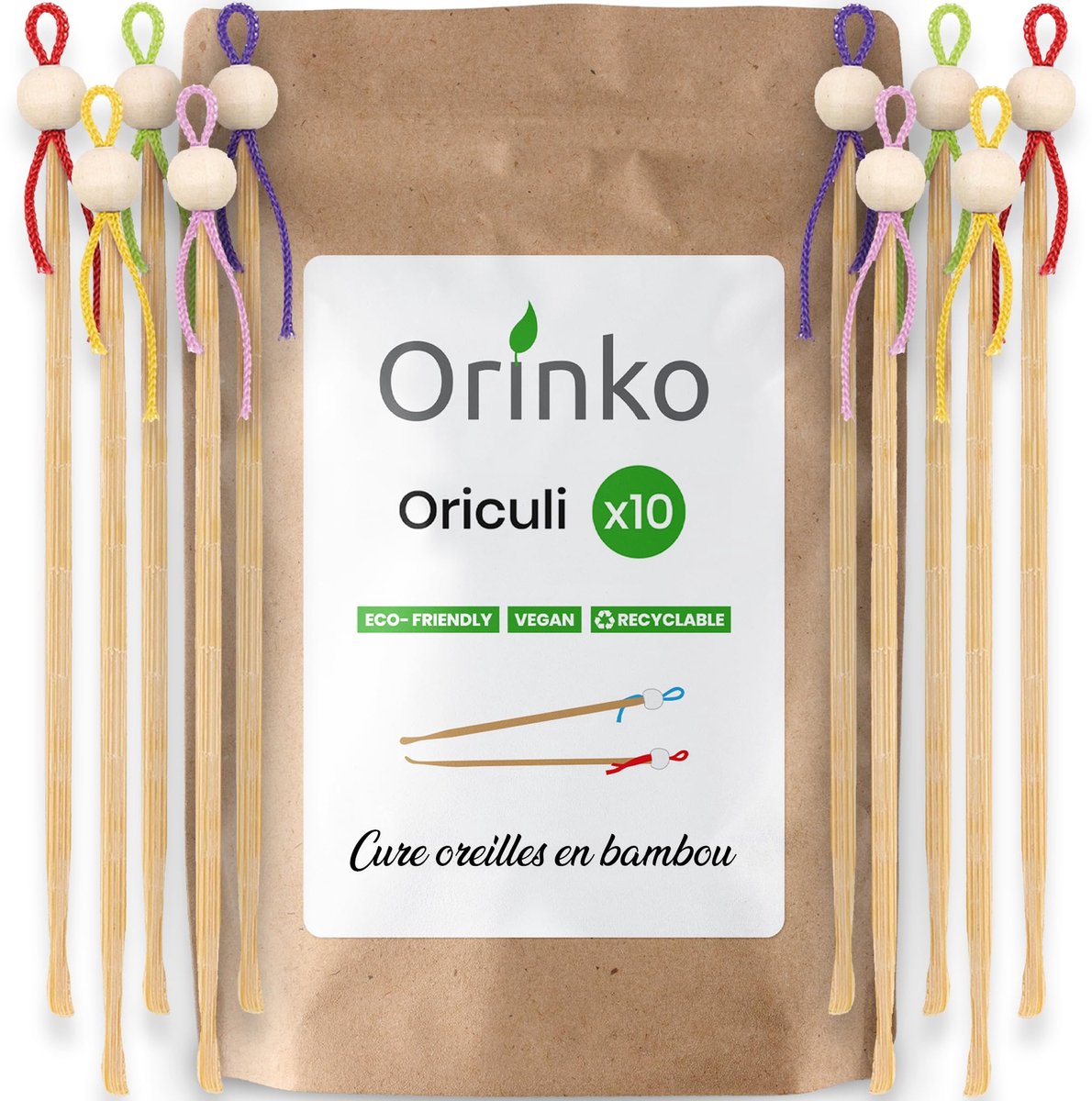Bamboe oriculi 10x - ecologische oorkuur - herbruikbare steel - duurzaam gebruik - ShopVlot