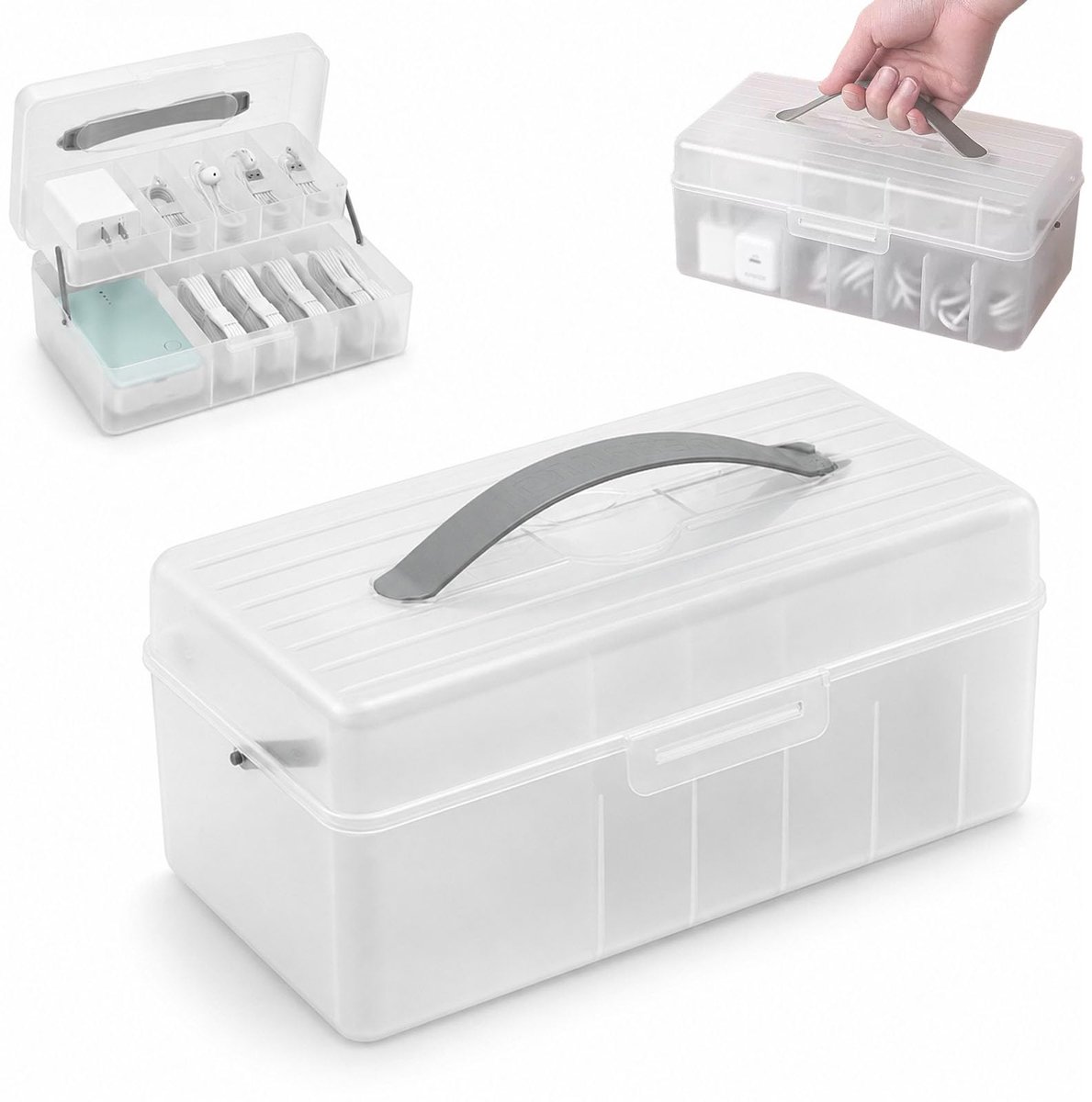 Kabelbox dubbellaags - transparant wit - opbergdoos voor kabels - houdt je bureau opgeruimd - ShopVlot