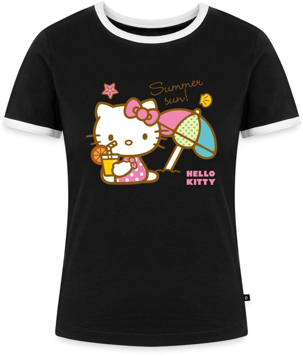 Hello Kitty Op Het Strand Onder Een Zonnescherm Vrouwen Contrast Shirt