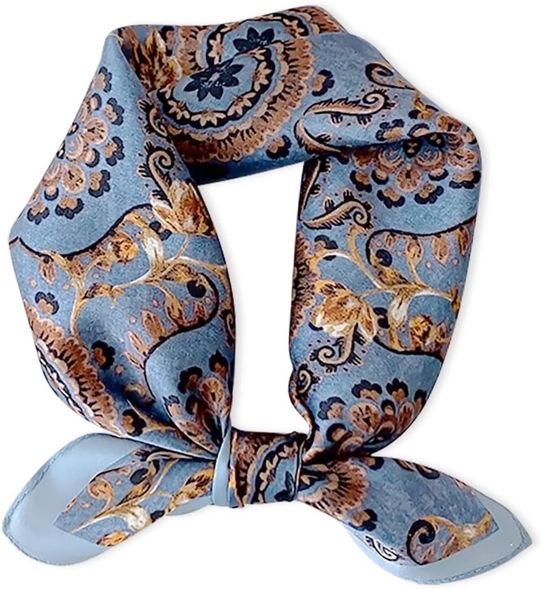 Zijde Sjaal voor Vrouwen - Kleine Vierkante Sjaal met Retro Paarden Paisley Print - Lichtgewicht en Zacht Neckerchief in Blauw, One Size, Perfect voor Elke Gelegenheid