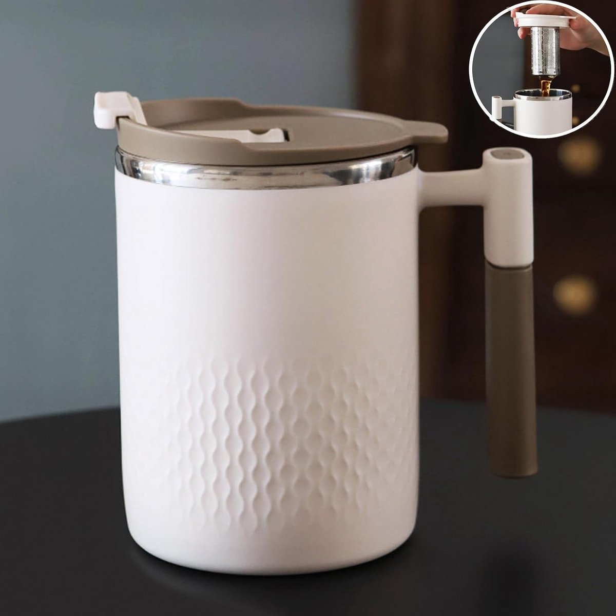 Thermische Koffiemok - Beige - 450 ml - Dubbelwandige Thermosbeker van Roestvrij Staal - Voor Kruidenthees en Koffie