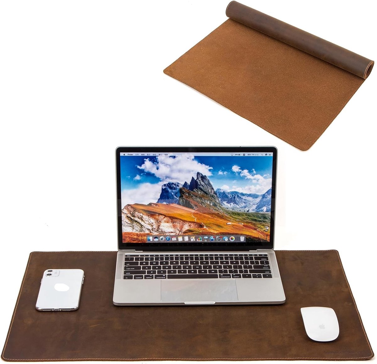 Grote Leren Bureauonderlegger, Desk Blotter Pad en Muismat voor Thuis en Kantoor (60x40cm, Koffie) - Perfect voor Organisatie en Comfort