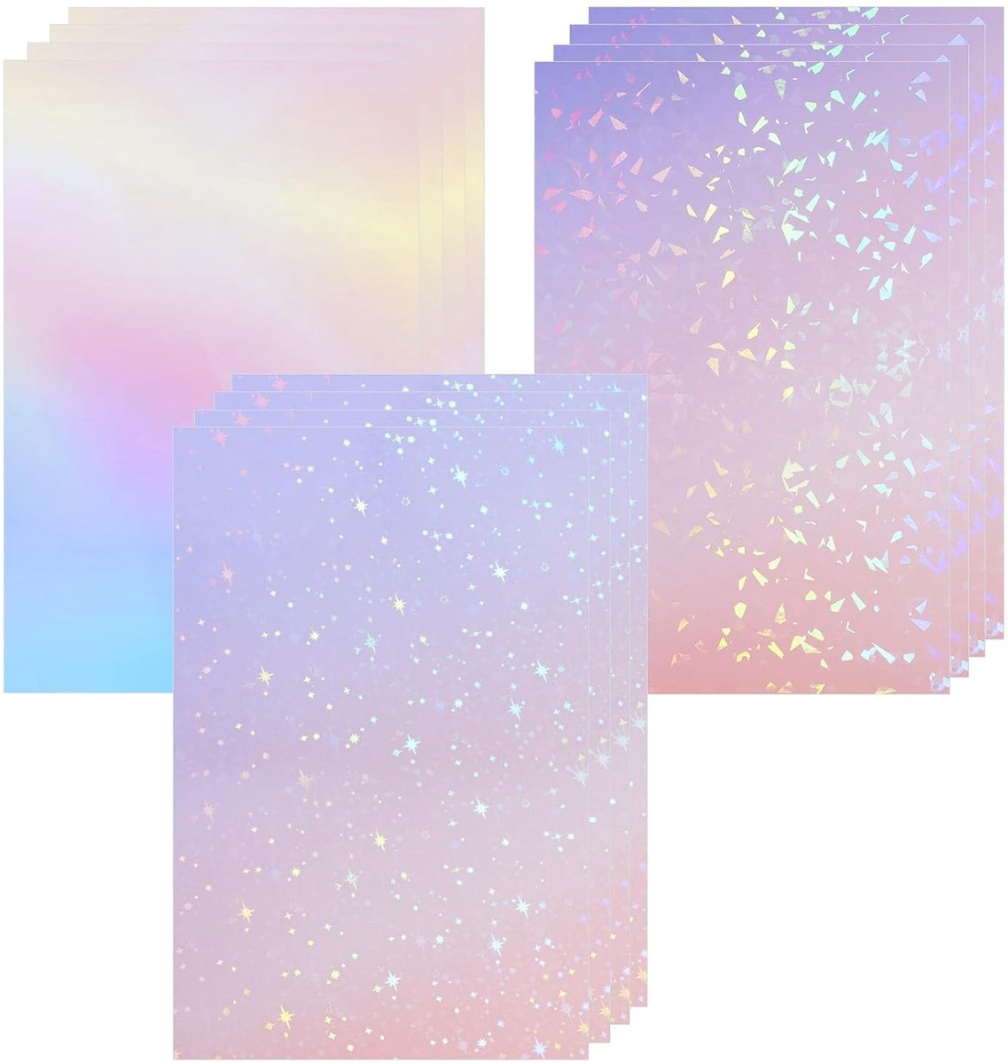 12 Vellen Holografisch A4 Papier met Iriserende Folie voor DIY Creaties en Decoratie van Adventskalenders (3 Patronen)