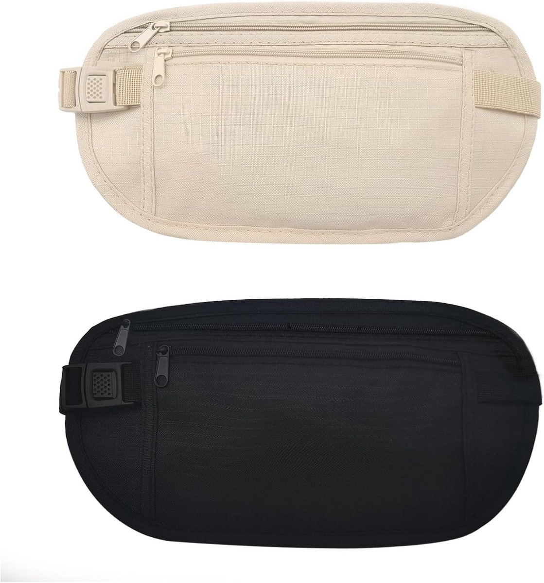 Nylon Heuptas voor Dames en Heren, Verstevigde Anti-Diefstal Tas Onder Kleding met Verstelbare Gesp en Elastische Band voor Hardlopen, Zwart en Khaki, One Size