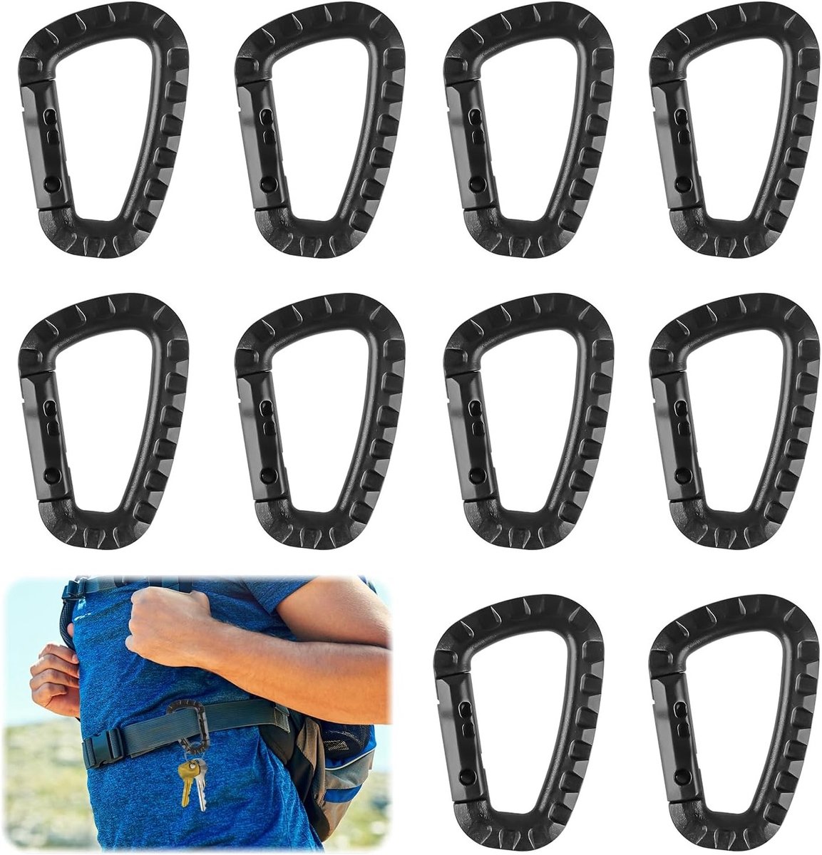 Set van 10 D-vormige Plastic Karabiners, Multifunctionele Sleutelhanger Carabiner voor Kamperen, Vissen en Trekking