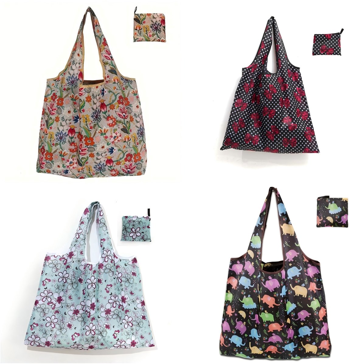 Set van 4 – Opvouwbare boodschappentassen – 46 x 60 cm – Grote opvouwbare boodschappentassen – Herbruikbaar – Geschikt voor boodschappen, reizen en dagelijks gebruik – Set 8