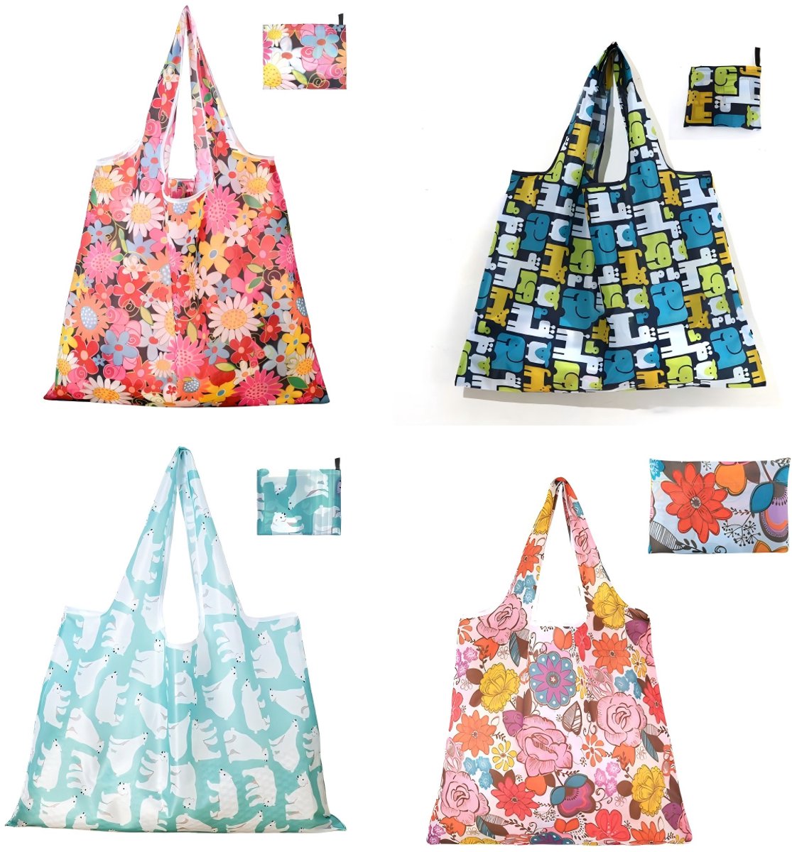 Set van 4 – Opvouwbare boodschappentassen – 46 x 60 cm – Grote opvouwbare boodschappentassen – Herbruikbaar – Geschikt voor boodschappen, reizen en dagelijks gebruik – Set 5