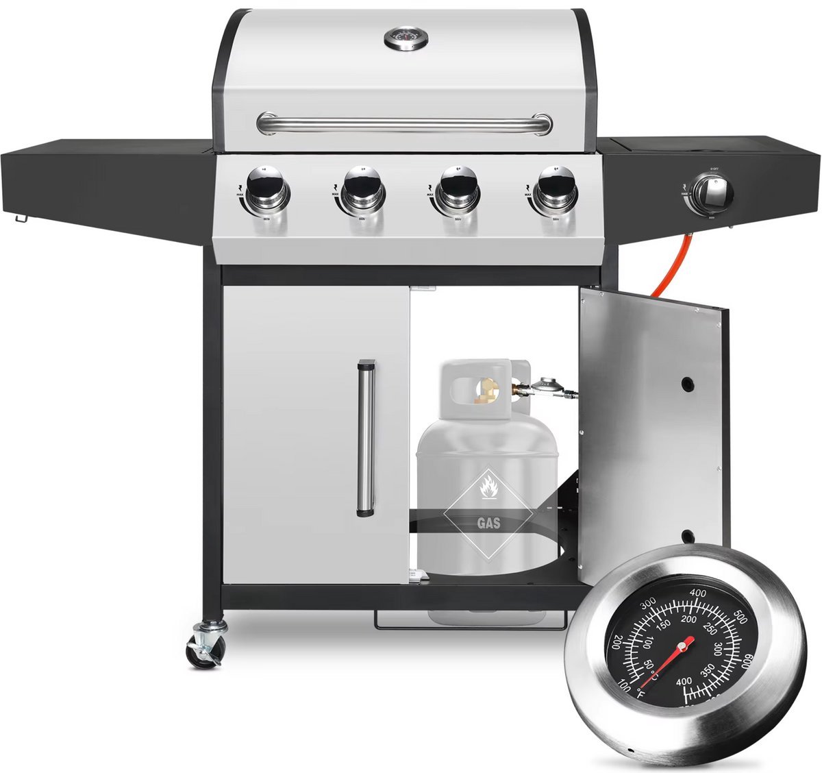 Auto Grille Zilver - Barbecue op gas, Thermostaat en Olievanger accessoires - Voor Tuin, Camping, Buiten Koken en Auto Styling