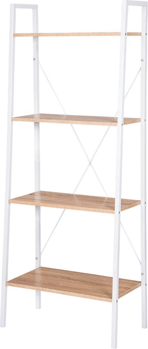 Boekenkast 60x35x148cm Wit - Hout, 4 lagen en Wit/Oak - Voor Dagelijks Gebruik, Thuis en Professioneel Gebruik
