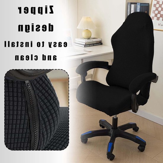 Set van 4 Gaming Stoelhoezen met Rits voor Kantoor- en Computerstoelen - Bescherming en Stijl voor Draaiende Stoelen in Zwart — afbeelding 4