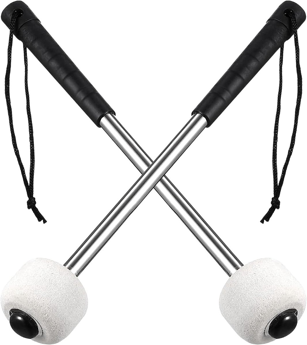 Drumhamers voor Percussie - 2 Stuks Timpani Stokken met RVS Handvat en Opbergtas, Antislip Grip, Geschikt voor Snaredrum en Bassdrum
