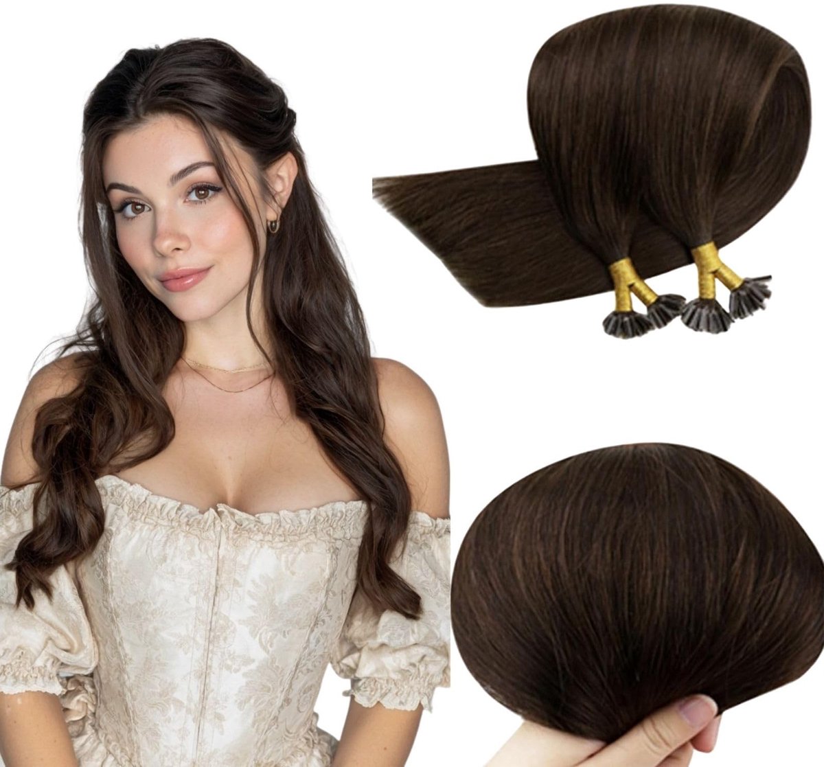 Dailygoods - U Tip Hair Extensions - 20 Inch Donkerbruin Menselijk Haar