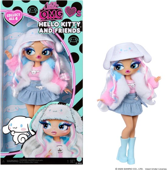 Verpakking van L.O.L. Surprise! O.M.G. Loves Hello Kitty and Friends met Cinnamoroll modepop.