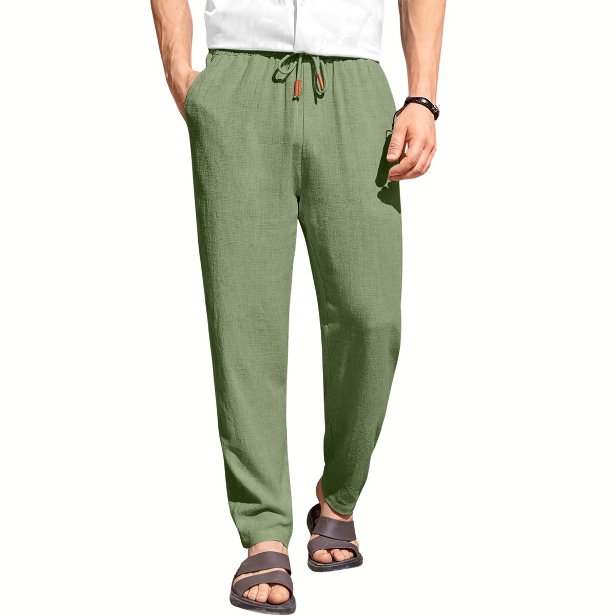 Currero Linnen Broek Heren - Zomerbroek - Volwassenen - Lange Broek - Pantalon - Strandbroek - Zomer - Ibiza Stijl - Varen Groen XXL