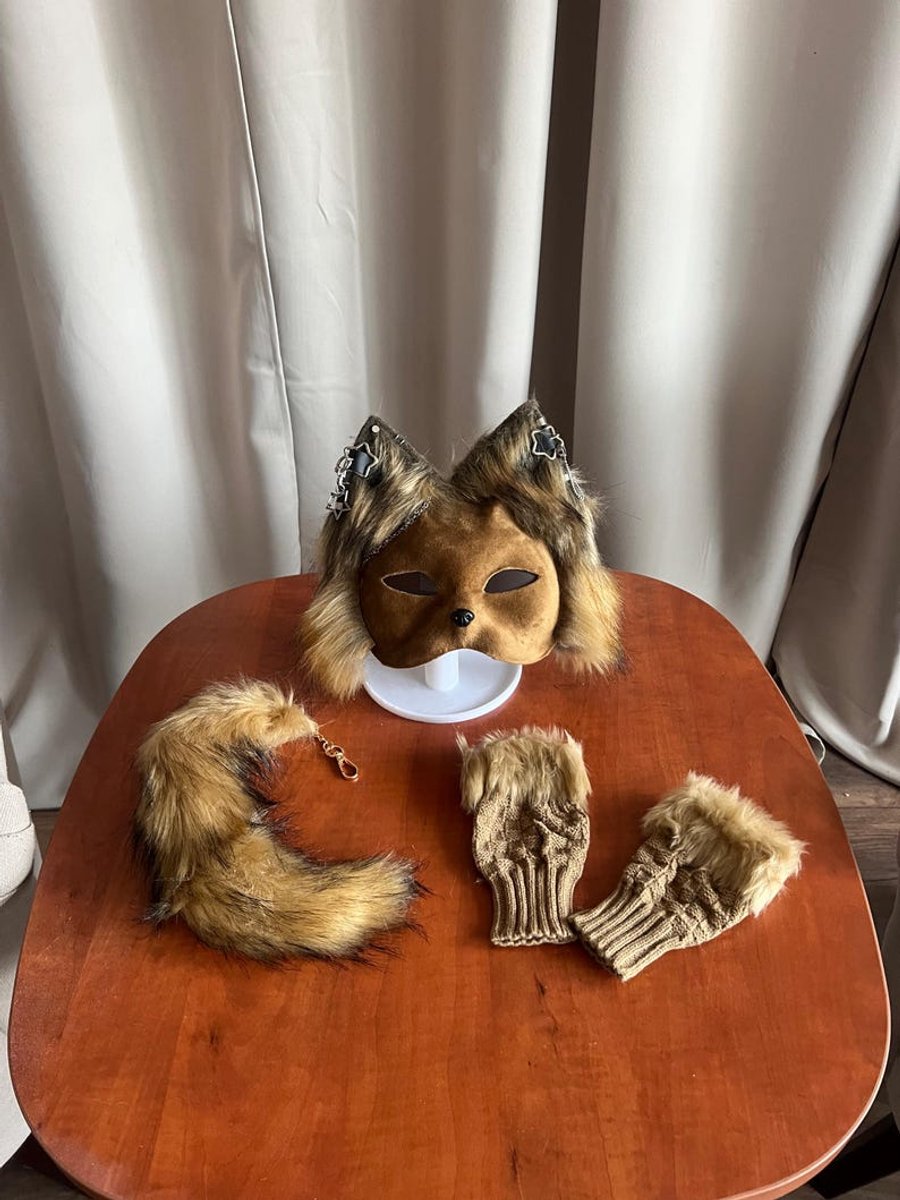 Therian Mask Bruin Handgemaakt | Therian Masker | Kattenmasker | Furry Cosplay Masker | Quadrobics