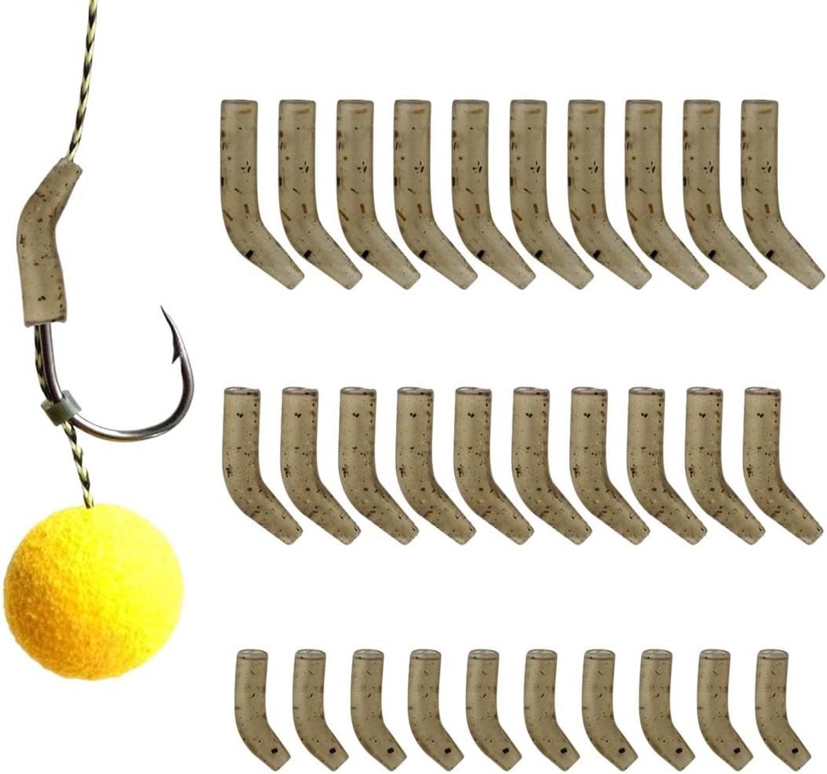 30 stuks rubberen slangen voor vishaken, 3 modellen, Line Aligner accessoires, anti-kickervissen, perfect voor karpervissen en andere zoetwatervissen