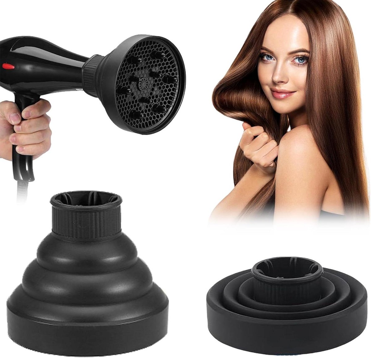 Opvouwbare Haardiffuser - Universele Diffuser - Krullen Stylen - Honingraat Ontwerp - 4-5 cm mondstuk - Zwart