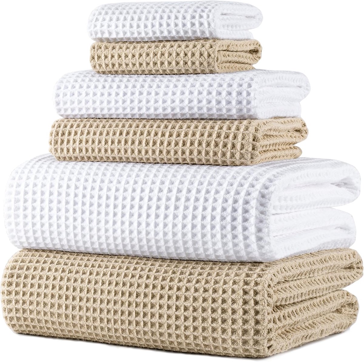 SnelShoppen - Set van 6 Badhanddoeken Microvezel Wafel Sneldrogend 430 GSM - Luxe Badhanddoeken voor Thuis, Sport, Vakantie, en Zwembad - Ideaal voor