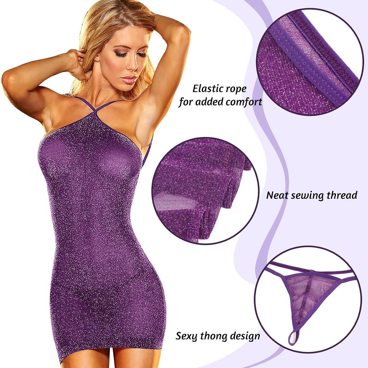 Sexy negligé voor dames, negligees, halterjurk, transparant