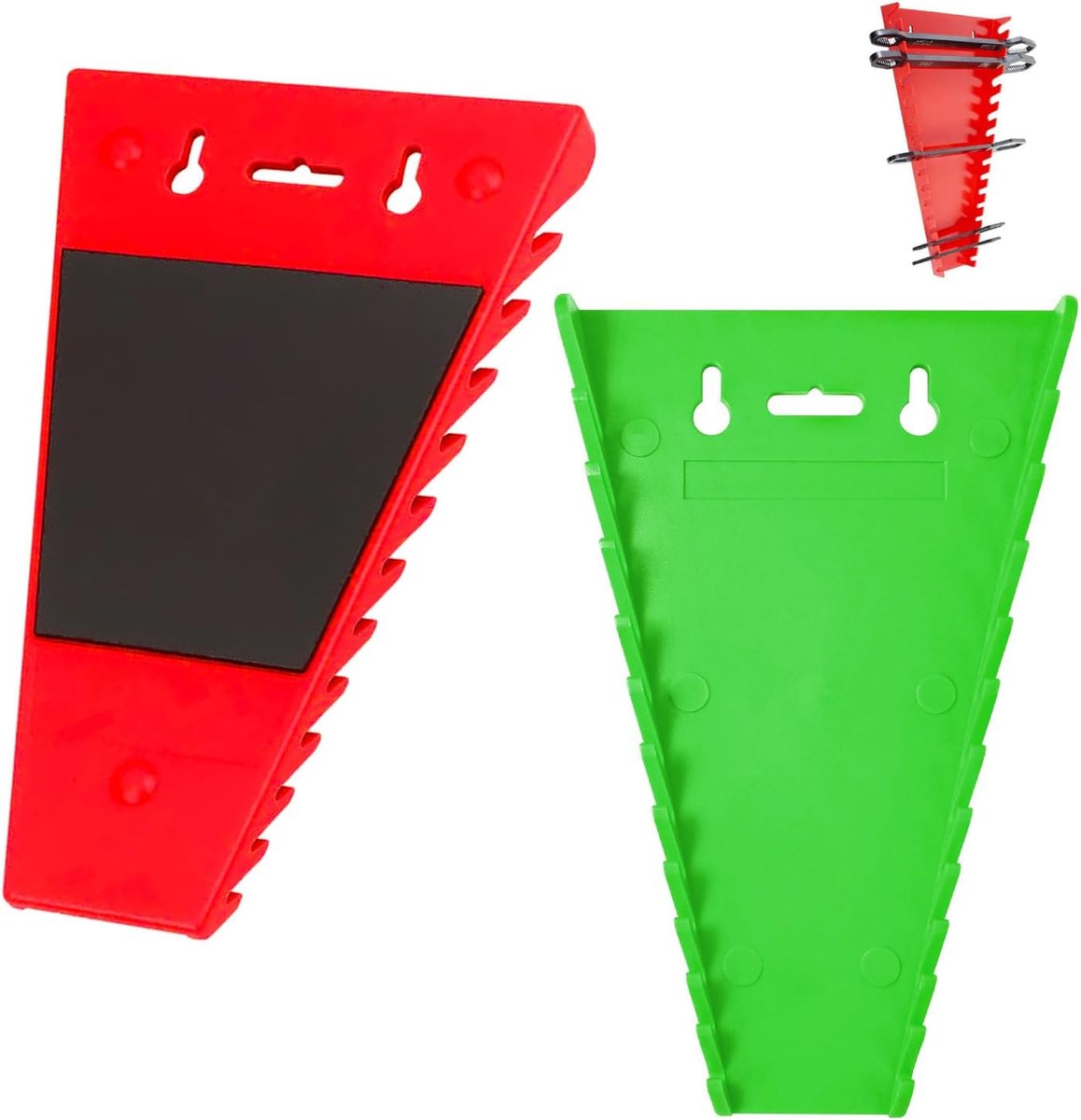 2 stuks gereedschapshouders, bekhouders magnetische moersleutel-organisator schroefsleutelhouders, houder voor werkplaats accessoires bek-/ringsleutels voor gereedschapskist (Rood+Groen)