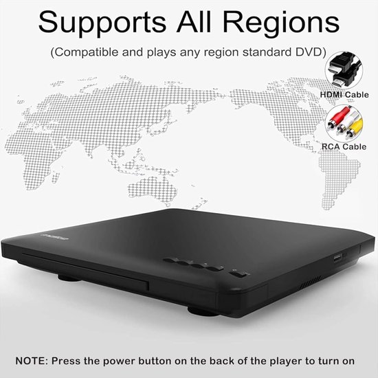 DVD-Speler voor TV met HDMI RCA-Uitgang, 1080P Full HD | Alle Regio DVD/CD Afspelen, USB-Ingang, Geheugenafspelen, CD-Kopiefunctie, PAL/NTSC-Systeem — afbeelding 5
