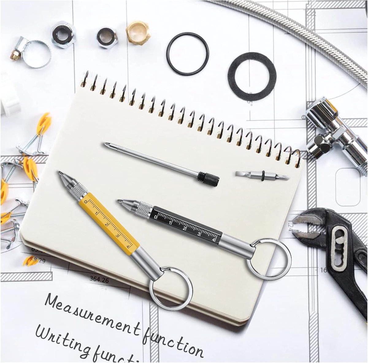 Multifunctionele Pen, 6 in 1 Multifunctionele Balpen, Sleutelhanger, Cadeau Voor Vaderdag, Cadeau Voor Mannen, Moeder, Gadget, Ongebruikelijk, Origineel, Nuttig, Grappig Cadeau (Zwart Geel)