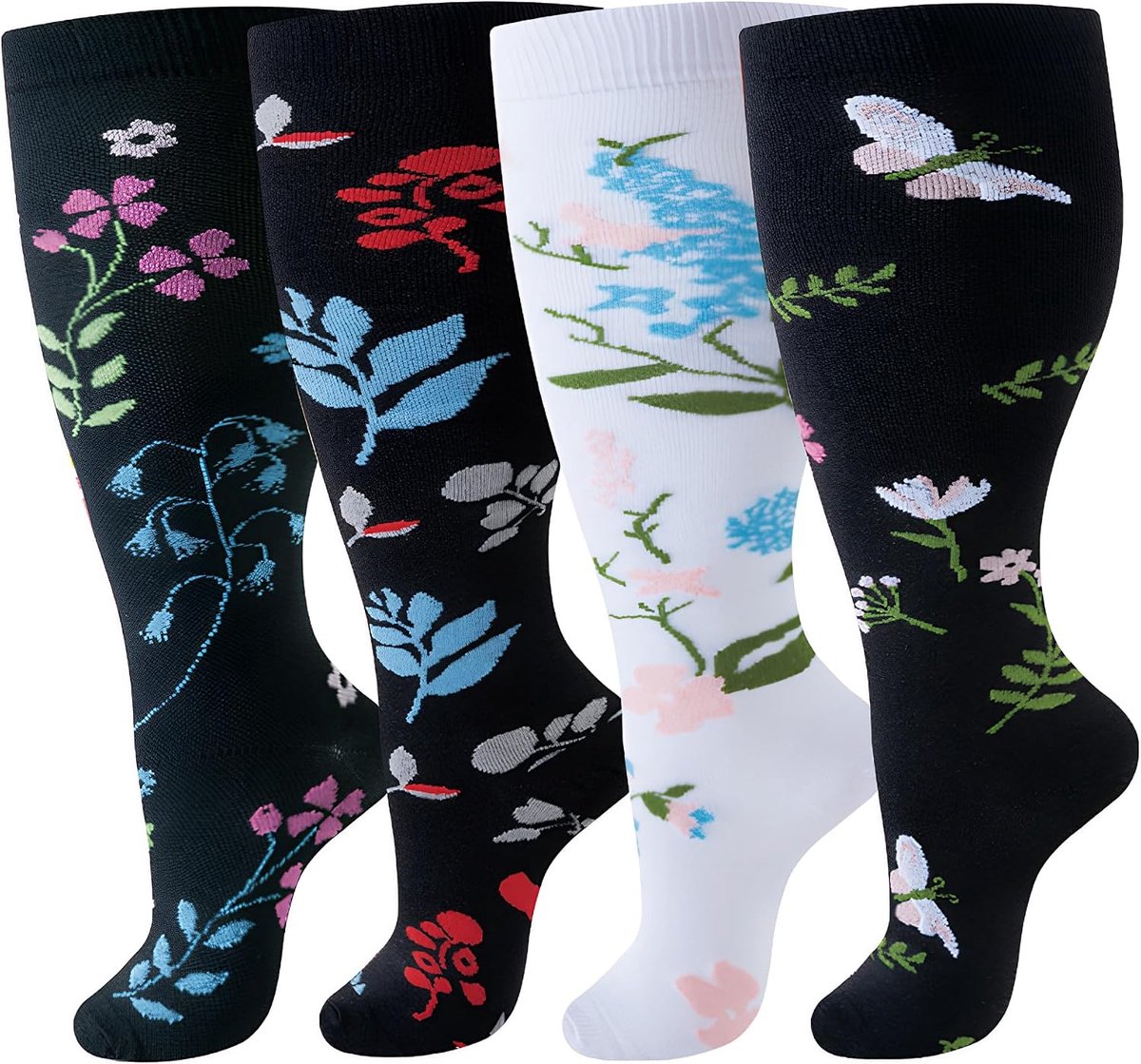 4 paar compressiekousen voor dames en heren, grote steunkousen, brede