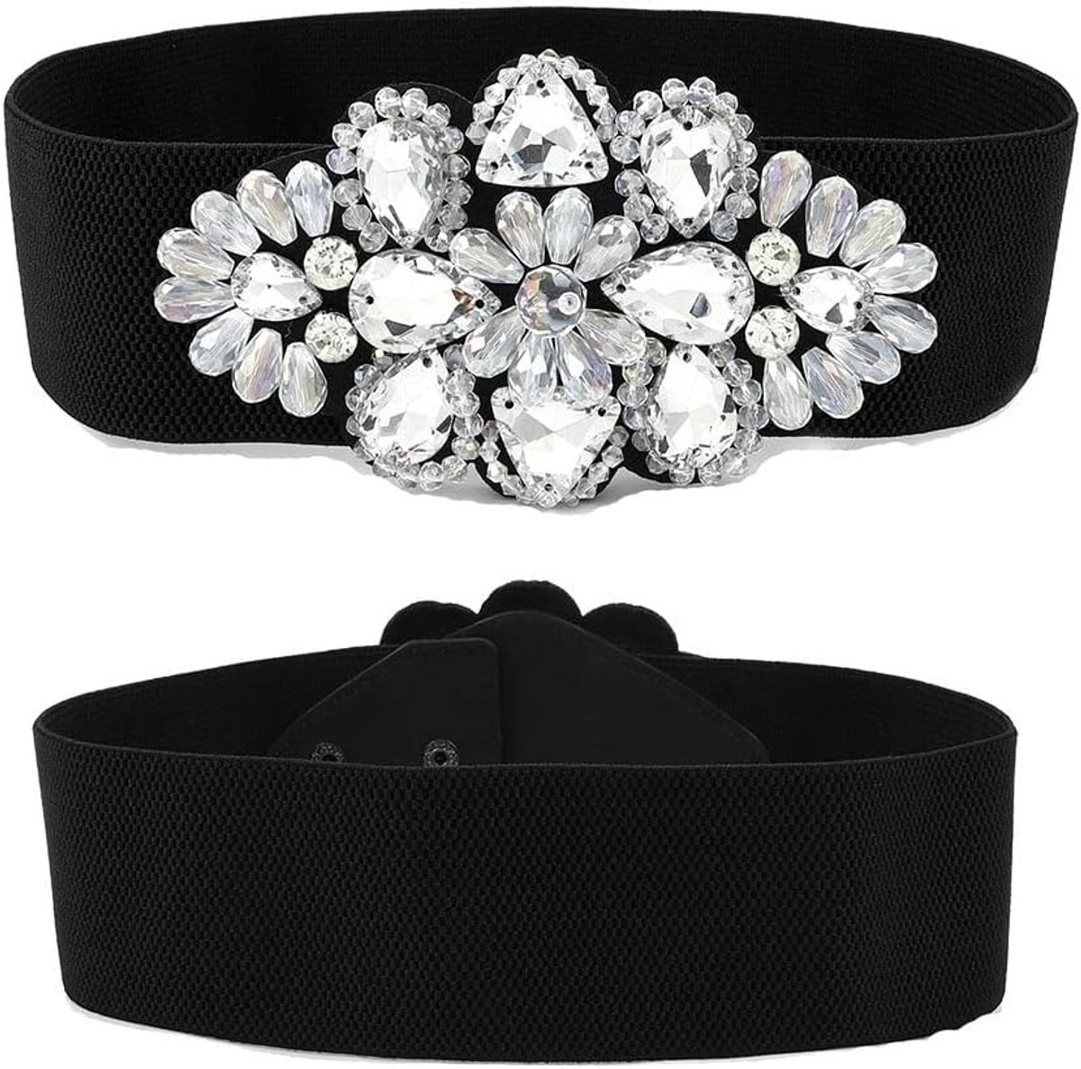 stretchriem voor dames, strass, brede riem met bloemen, kristal
