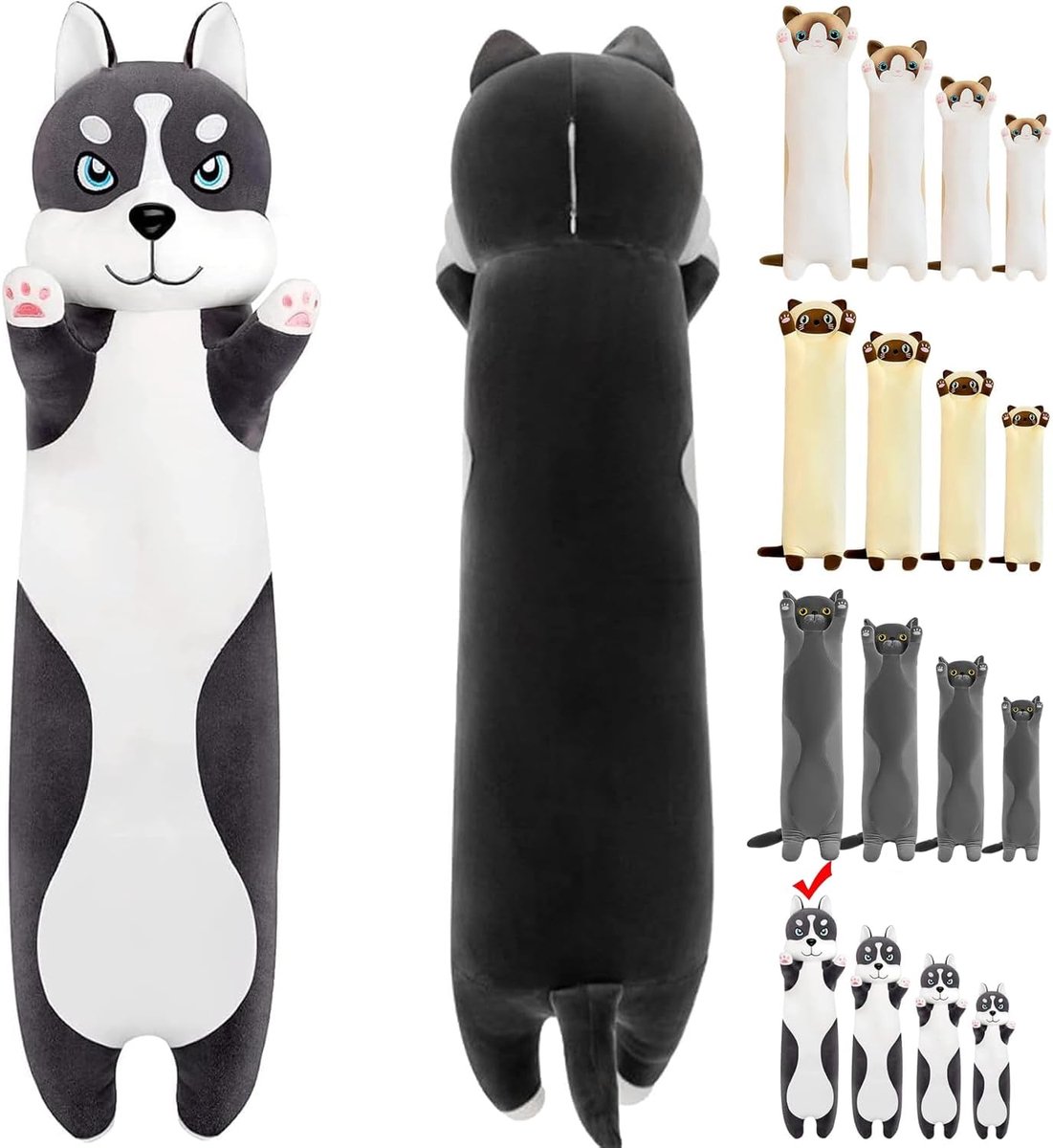 Husky Knuffeldier, 50/70/90/110 cm, zacht knuffeldier, hond, pluche dier, kussen, husky pluche dier voor kinderen en volwassenen, schattig cadeau voor verjaardag, Kerstmis, Valentijnsdag,