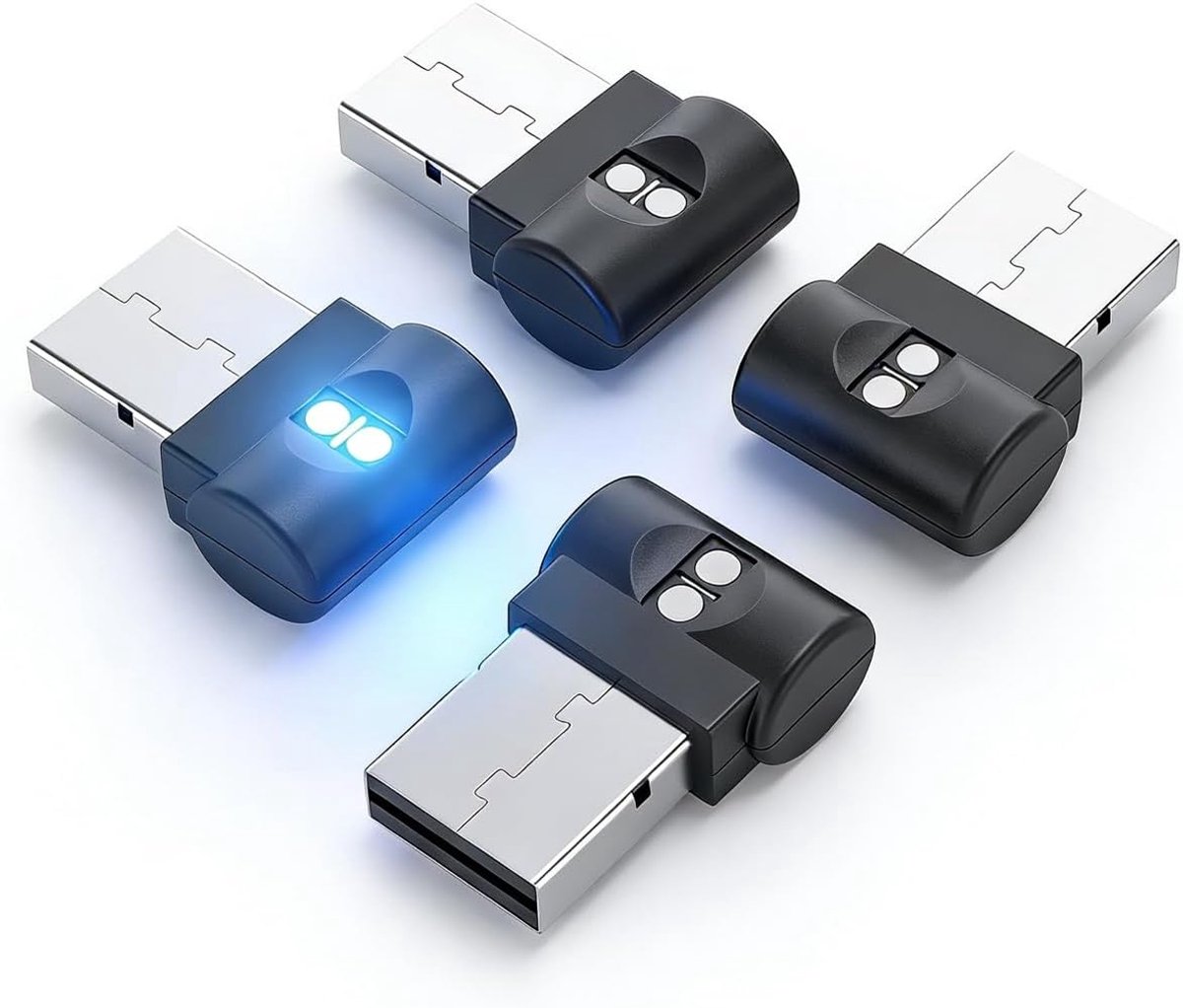 4 Stuks Mini USB LED Lamp, 7 Kleuren RGB Sfeerlicht USB Nachtlicht voor Auto, Ambienceverlichting voor Auto Inrichting, Ruimteatmosfeer en Nachtverlichting