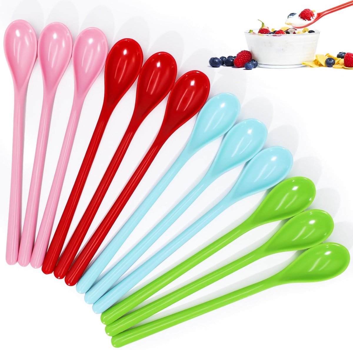 12 stuks plastic lepel lang, lepel kleurrijk herbruikbaar, eierlepel