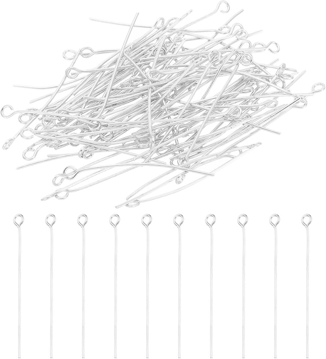 35 mm open oogspelden, 400 stuks 21 gauge metalen hoofdspelden naalden oogspelden voor sieraden maken bevindingen oorbel ketting armband doe-het-zelf ambachten, zilverkleur