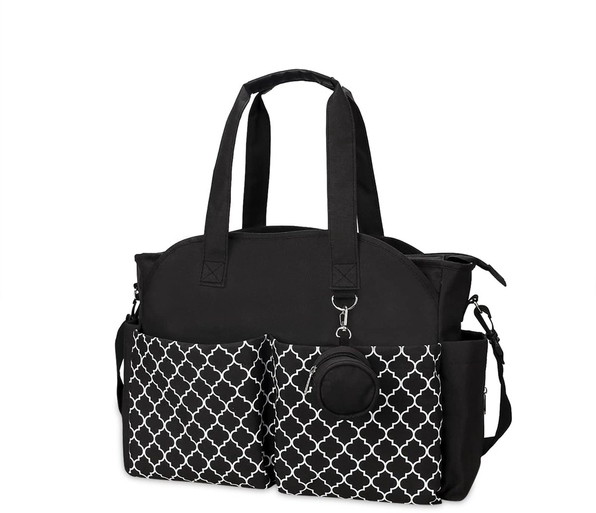 SnelShoppen - Luiertas voor baby's, multifunctionele schoudertas, grote capaciteit, met fopspeenzak, zwart, ideaal voor ouders, reisluiertas, moedersc